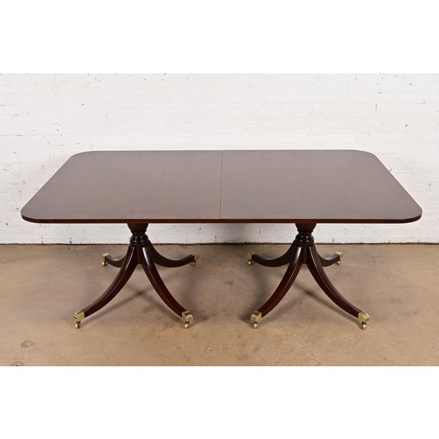 Kittinger Georgian Banded Mahogany Double Pedestal Extension Dining Table, Newly Refinished For Sale In South Bend - Image 6 of 11