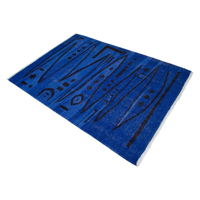 Blue Paul Klee - Heroic Strokes of the Bow - Inspired Silk Hand Woven Area Rug - Wall Rug 4′3″ × 6′1″ For Sale - Image 8 of 17