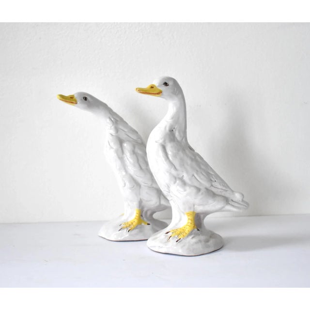 White Pair of French Poterie De Bavent Tin-Glazed Faience Pottery Geese Figurines For Sale - Image 8 of 9
