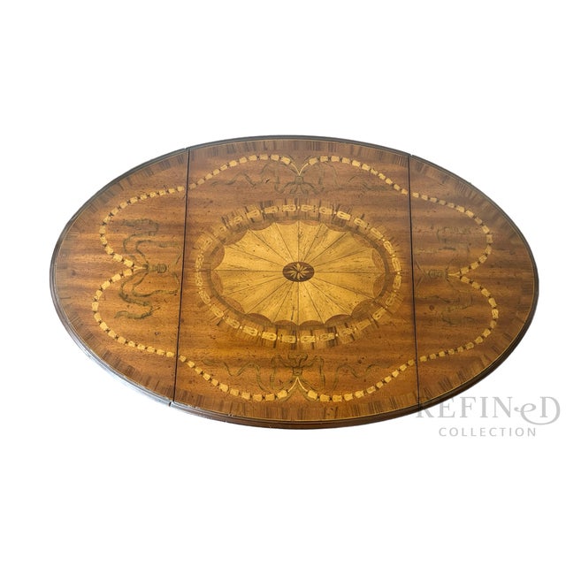 Wood Vintage Maitland-Smith Drop Leaf Side Table With Painted Faux Marquetry, Brass Casters For Sale - Image 7 of 15