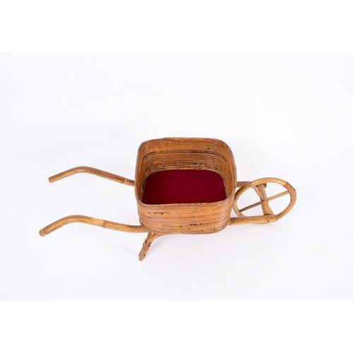French Riviera Rattan Wheelbarrow Magazine Rack, Italy, 1960s For Sale - Image 10 of 16