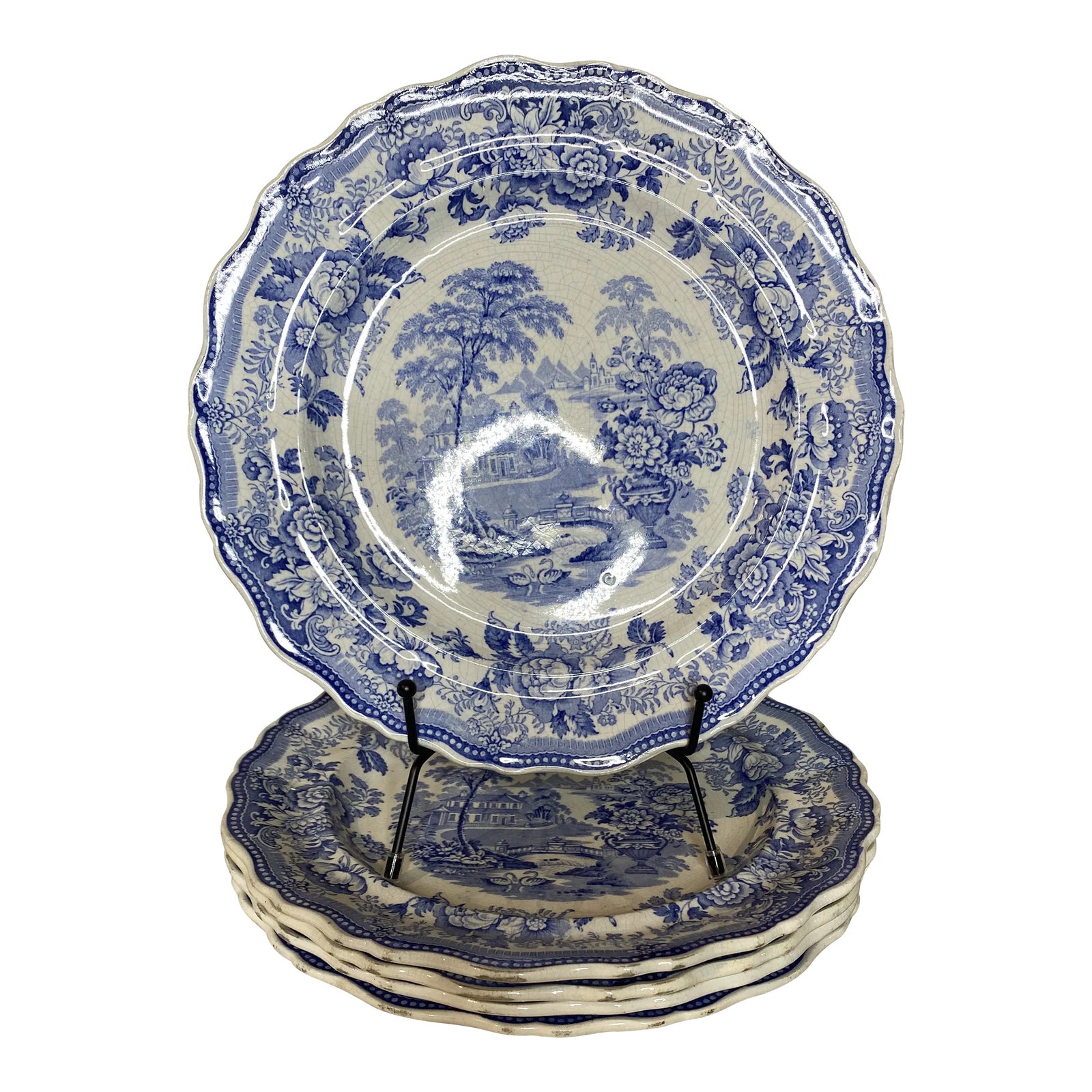 Mid 19th Century Blue White English Staffordshire Transferware