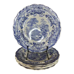 Mid 19th Century Blue & White English Staffordshire Transferware Plates- Set of 5
