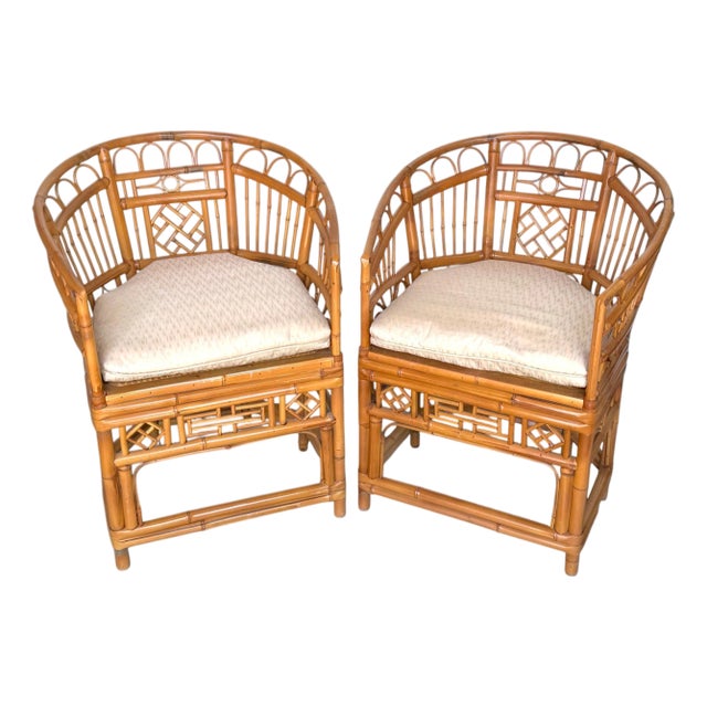 Pair of Brighton Pavilion Revival Bamboo, Rattan and Caned Armchairs, Circa 1970 For Sale