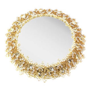 Gilded Brass and Crystal Glass Backlit Mirror from Palwa, Germany For Sale