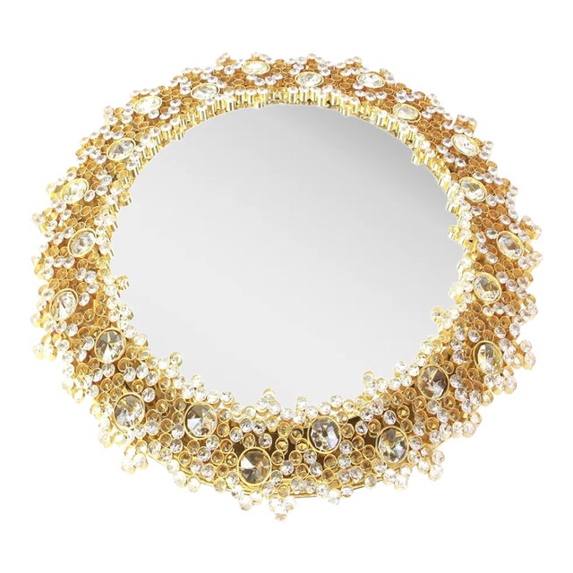 Gilded Brass and Crystal Glass Backlit Mirror from Palwa, Germany For Sale