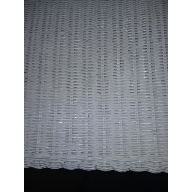 Vintage Boho Chic Coastal White Wicker Console Table With Lattice & Bead Detail For Sale - Image 10 of 10