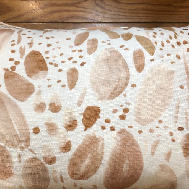 Beautiful linen fabric with rose color pattern. Made in 2019.