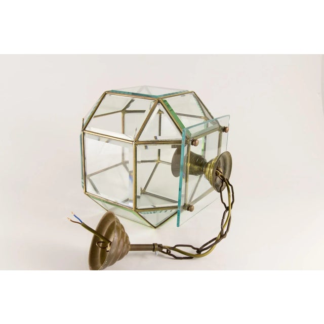 Mid-Century Italian Geometric Beveled Glass & Brass Pendant For Sale - Image 4 of 18