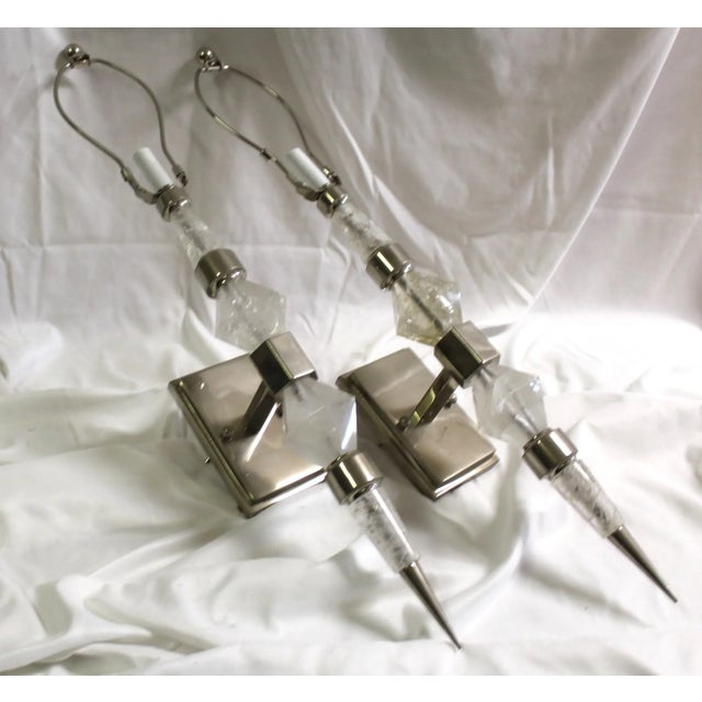 Mid-Century Modern 1990s Modern Rock Crystal Sconces Pair For Sale - Image 3 of 11