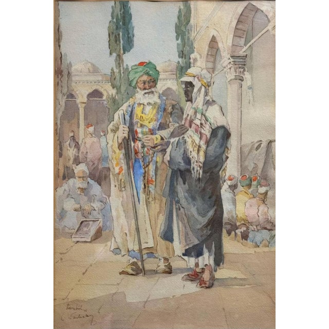 Carl Friedrich Heinrich Werner, Two Men Talking in Front of the Süleymaniye Mosque in Istanbul, 1800s, Pencil and Watercolor, Framed For Sale - Image 6 of 9