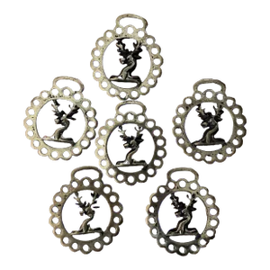 1950’s -6 Vintage Brass Equestrian Stag Deer Harness Ornament-Set of 6