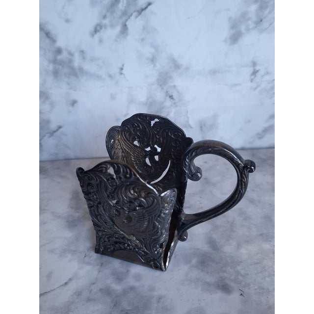 Victorian Vintage Pewter Inkwell Holder For Sale - Image 3 of 15