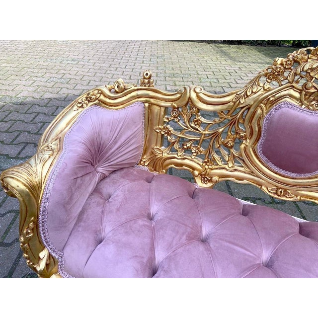 French Late 20thC French Louis XVI Rose Velvet Gilt Beech Settee For Sale - Image 3 of 10