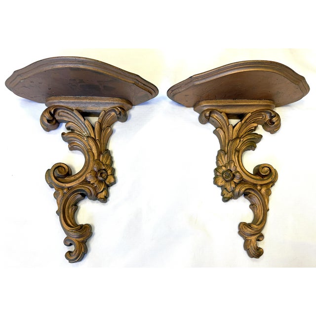 Mid-Century Modern Mid 20th Century Syroco Wood Wall Brackets- A Pair For Sale - Image 3 of 14