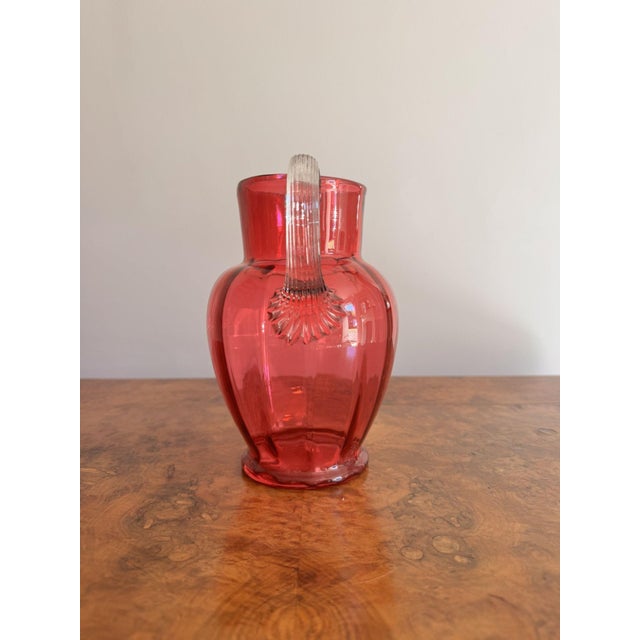 19th Century Antique Victorian Cranberry Glass Jug, 1860 For Sale - Image 5 of 6