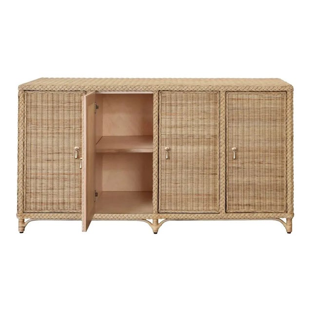 New Item. Coastal chic four door rattan wood buffet cabinet. Beautiful details. 62.5" W X 34" H X 20.5" D Width:62.50"...
