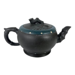 YiXing Zisha Bamboo and Lotus Detail Teapot With Pine Needles, Artist Signed and Chopped / Stamped For Sale