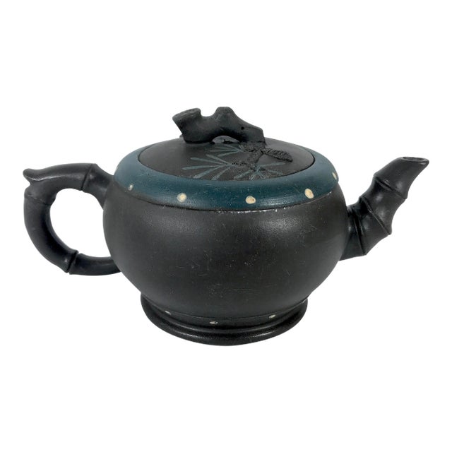 YiXing Zisha Bamboo and Lotus Detail Teapot With Pine Needles, Artist Signed and Chopped / Stamped For Sale