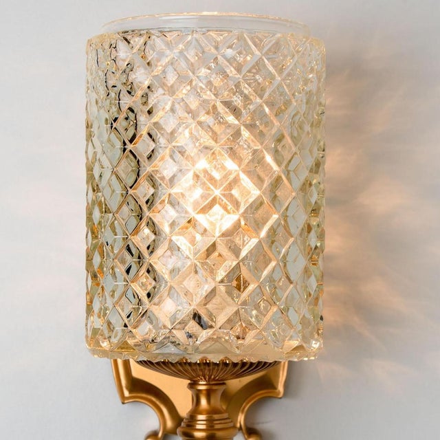 Gold Textured Glass & Brass Wall Light, Germany, 1960s For Sale - Image 8 of 16