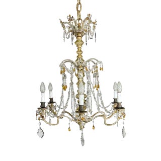 Italian Crystal Chandelier with Pale Yellow and Amber, 1930s For Sale