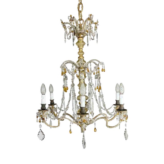 Italian Crystal Chandelier with Pale Yellow and Amber, 1930s For Sale