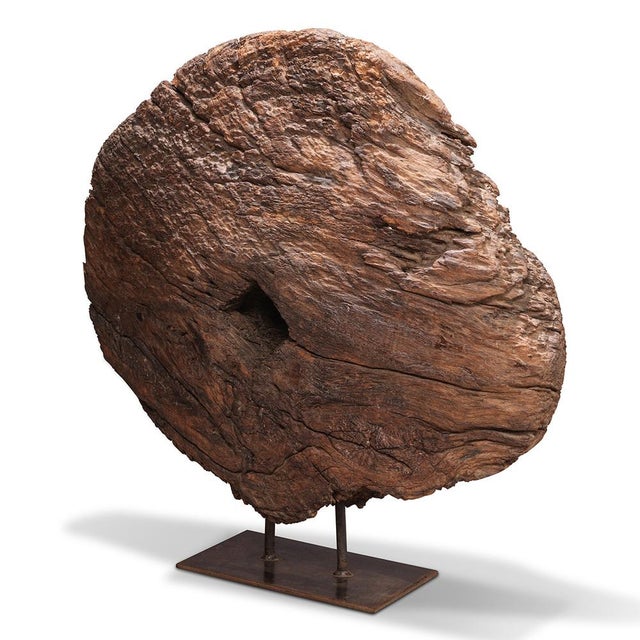 Vintage Wooden Cart Wheel on Iron Stand, 1940s For Sale - Image 3 of 7