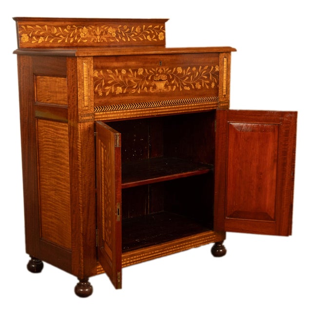Brown Antique 19th Century Dutch Inlaid Walnut Floral Specimen Wood Marquetry Cabinet 1860 For Sale - Image 8 of 18