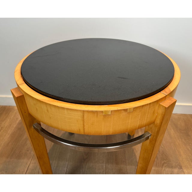 1940s Sycamore veneer and chrome The Pedestal with marble top For Sale - Image 9 of 12