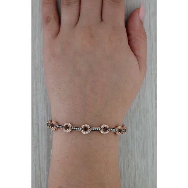 Le Vian 4.07ctw Champagne Diamond Quartz Links Bracelet 14k Rose Gold 6.75" 8mm For Sale - Image 9 of 10