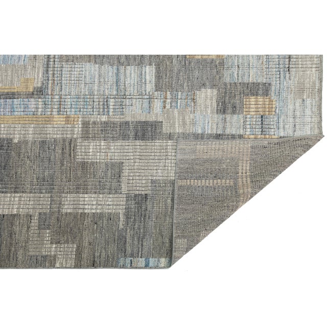 2020s Modern Moroccan Wool Rug in Gray With Abstract Geometric Design For Sale - Image 5 of 11