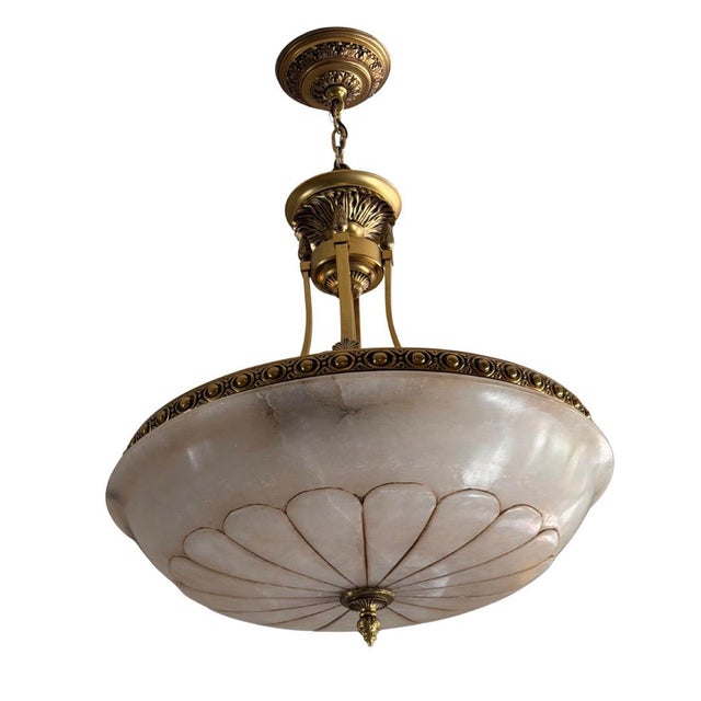 Unique authentic alabaster and brass vintage chandelier/ pendant light fixture.