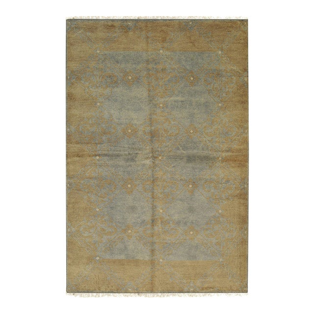 6x9 Versatile Classic Blue Brown Floral Modern Hand Knotted Wool Carpet Rug For Sale