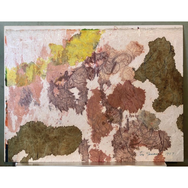 Green Taro Yamamoto, New York School Abstract Expressionist Mixed Media Painting Handmade Paper Board, 1957 For Sale - Image 8 of 8