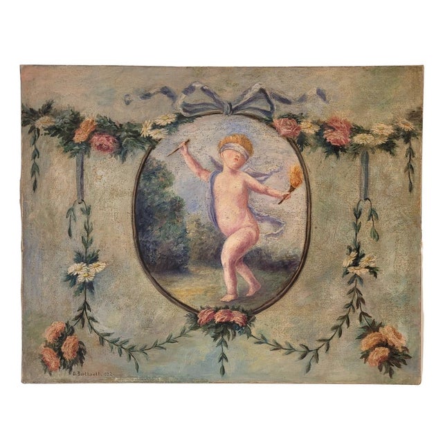 D. Berthault, Cherubs, France, 1922, Oil on Canvas, Set of 2 For Sale - Image 4 of 18