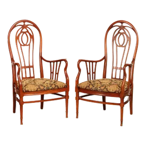 Vintage Carved High Balloon-Back Dining Armchairs - A Pair