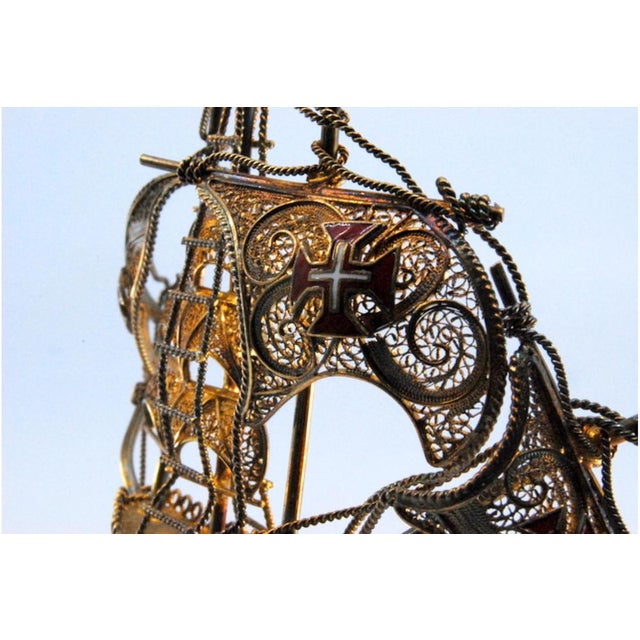Silver Filigree Caravel with Enamelled Crosses on the Sails and Masts, in Very Good conditions. Designed from 2000 This...