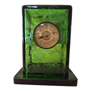 Antique Emerald Art Glass Crystal Art Nouveau Clock