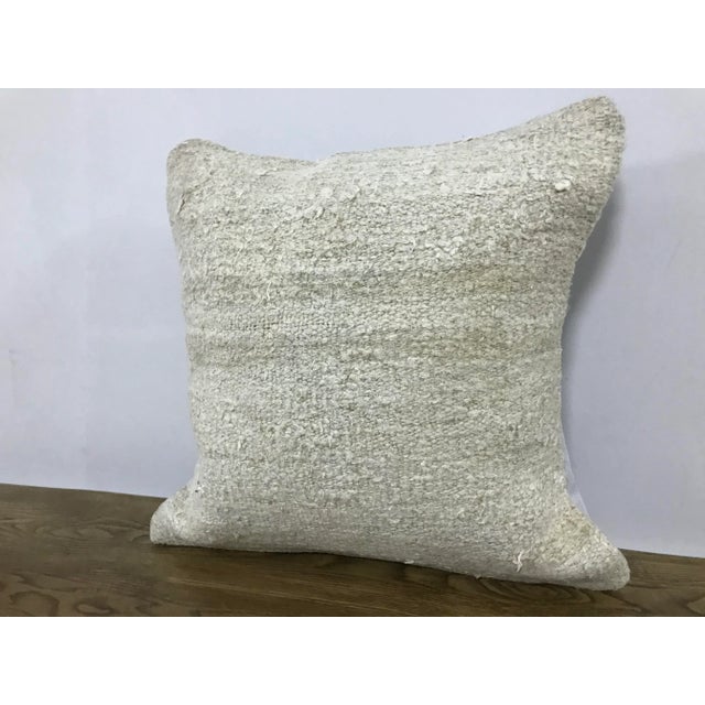 Boho Chic Vintage Turkish White Organic Hemp Handmade Kilim Pillow For Sale - Image 3 of 6