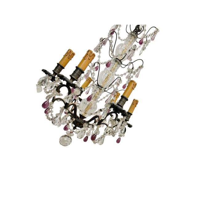 Vintage French Blown Amethist and Clear Crystal Chandelier, 1920s For Sale - Image 11 of 18