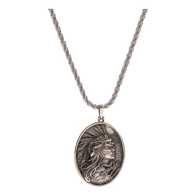 Silver Warrior Goddess Medallion Necklace For Sale