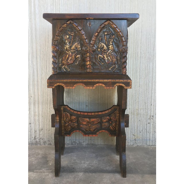 About 20th century cabinet bar on stand, Varqueno, Bargueño, buffet, Spain Impressive carved and polichromed cabinet bar...