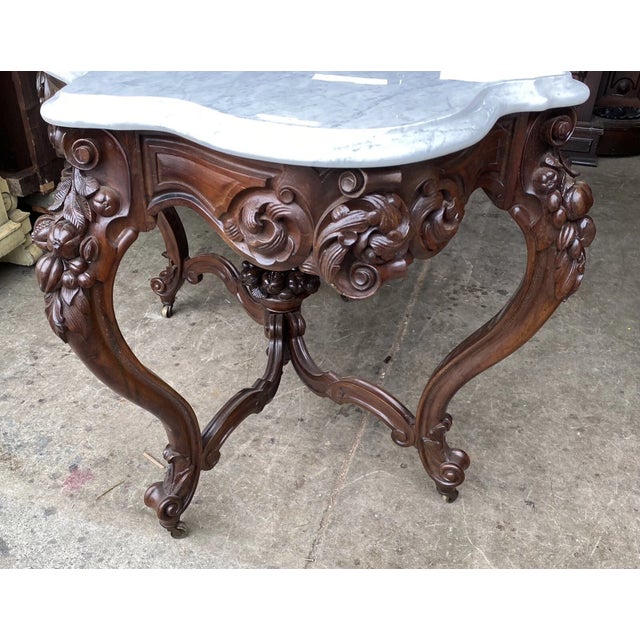 Late 19th Century J. H. Belter Carved Rosewood Marble Top Table For Sale In Dallas - Image 6 of 11