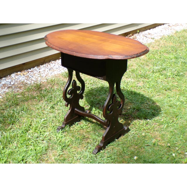 Antique Tilt Top Sewing Table Vintage Walnut Sewing Stand Parlor Lamp Table For Sale - Image 12 of 15
