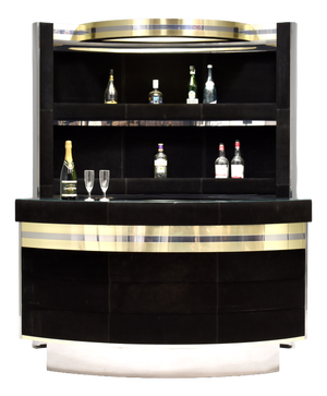 Hollywood Regency Bar in Black Suede, Brass and Chrome, 1970s