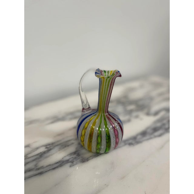 Glass Mid-Century Venetian Laticino Glass Ewer For Sale - Image 7 of 8