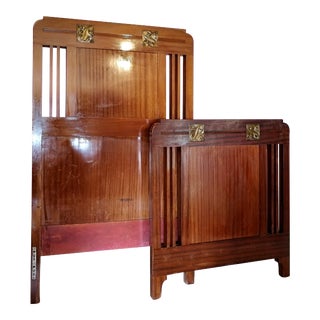 Set of Art Deco Italian Mahogany and brass Frieze Twin Beds, 1920s For Sale