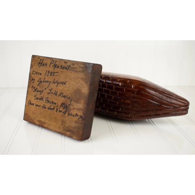 1985 Johnny Wyres "Hen Pheasant" Hand Carved Wooden Folk Art Bird For Sale - Image 9 of 13