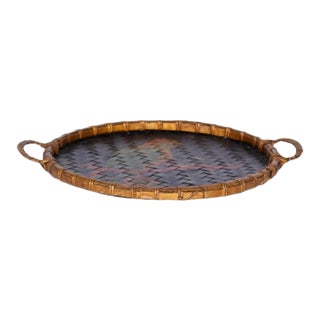 Early 20th Century Basket Tray With Painted Parrot For Sale