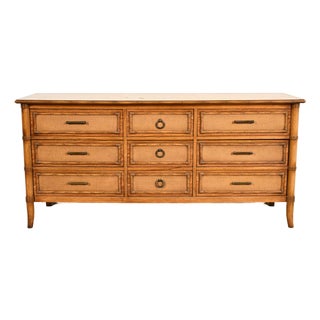 Thomasville Mid-Century Modern Hollywood Regency Faux Bamboo and Rattan Dresser or Credenza, Circa 1970s For Sale